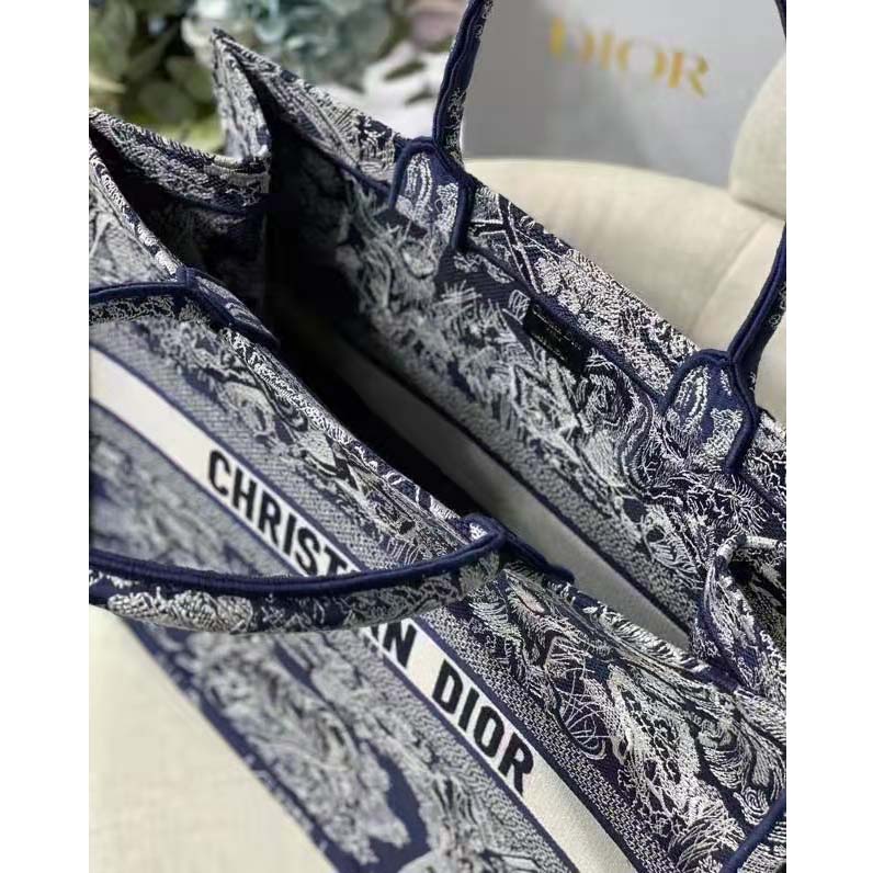 Dior Unisex Large Book Tote Blue Toile De Jouy Reverse Embroidery