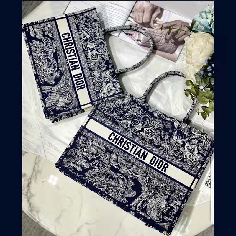 Dior Unisex Medium Book Tote Blue Toile De Jouy Reverse Embroidery