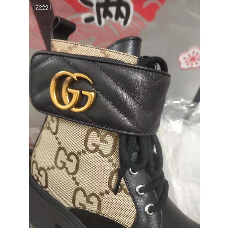 G*u*i gg women’s ankle boot double g beige ebony maxi gg canvas