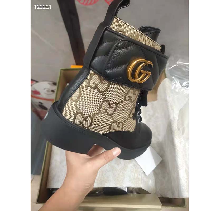 G*u*i gg women’s ankle boot double g beige ebony maxi gg canvas
