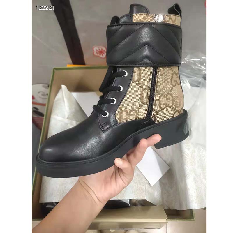 G*u*i gg women’s ankle boot double g beige ebony maxi gg canvas