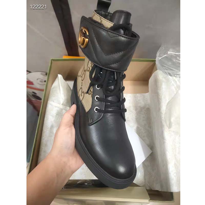 G*u*i gg women’s ankle boot double g beige ebony maxi gg canvas