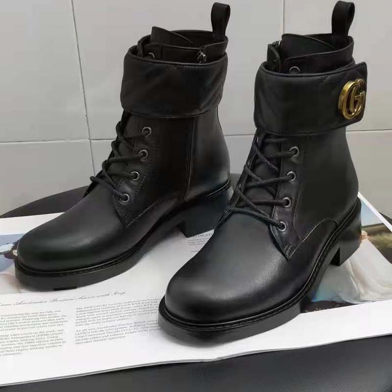 G*u*i gg women’s ankle boot double g black leather tonal matelassé