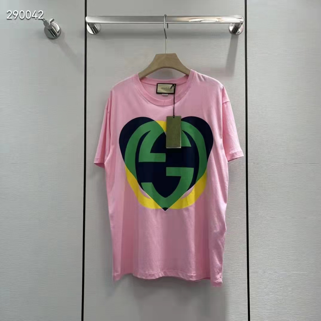 G*u*i women gg interlocking g heart t-shirt pink cotton jersey crewneck oversize fit