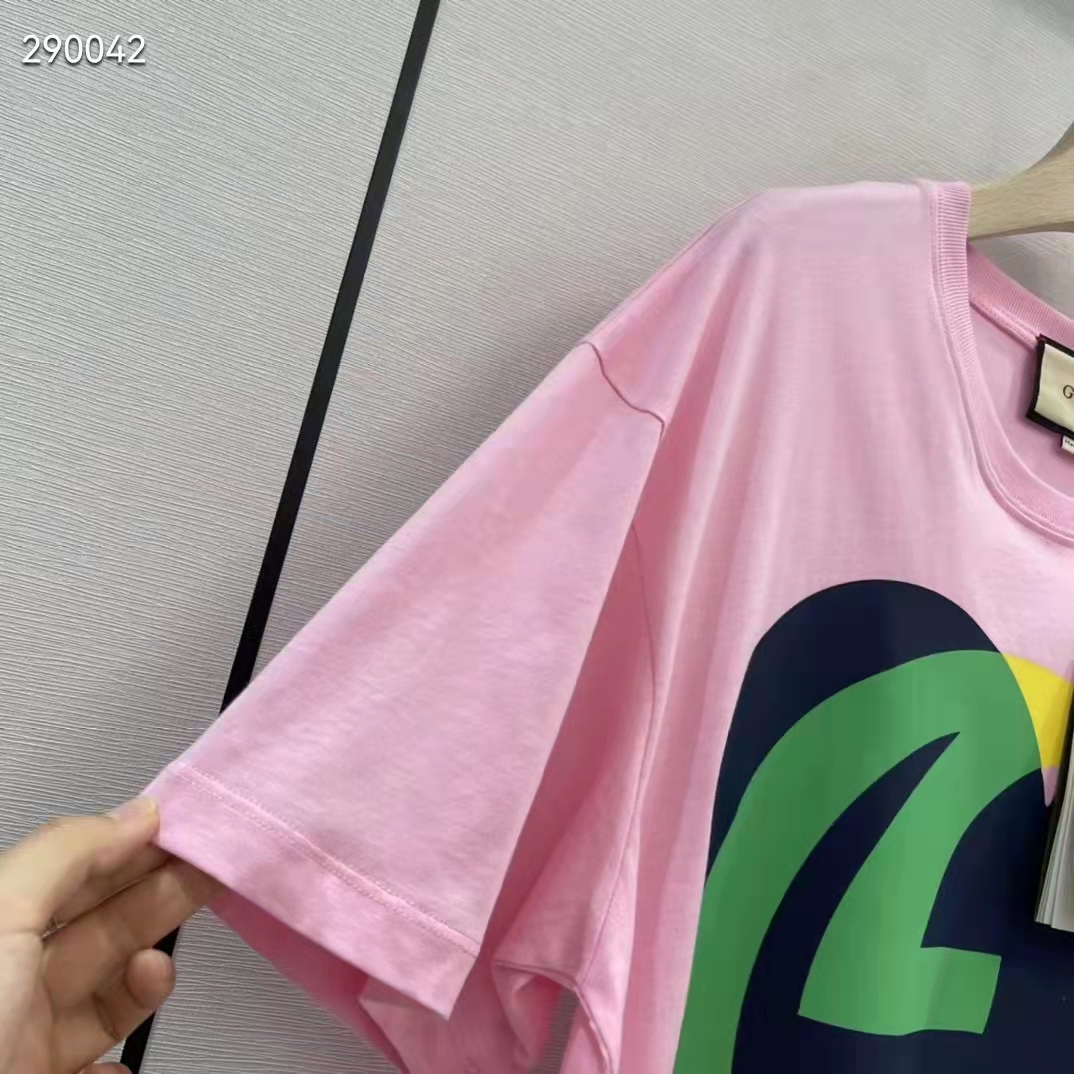 G*u*i women gg interlocking g heart t-shirt pink cotton jersey crewneck oversize fit