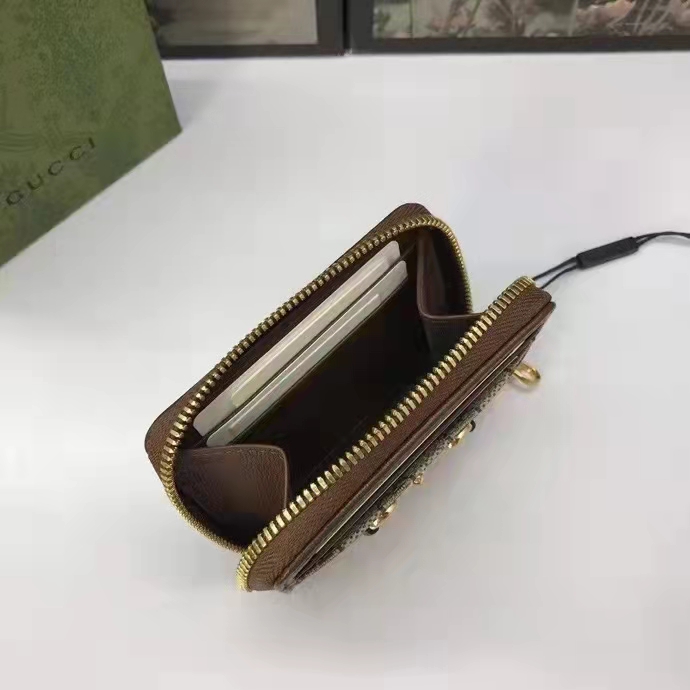 G*u*i unisex 1955 horsebit card case wallet beige ebony gg supreme canvas
