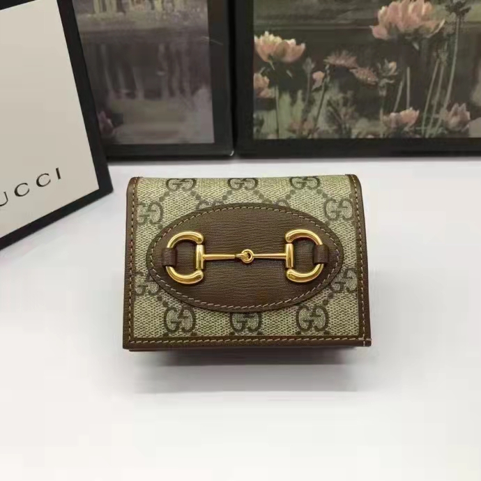G*u*i unisex 1955 horsebit key case wallet beige ebony gg supreme canvas