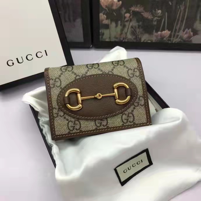 G*u*i unisex 1955 horsebit key case wallet beige ebony gg supreme canvas