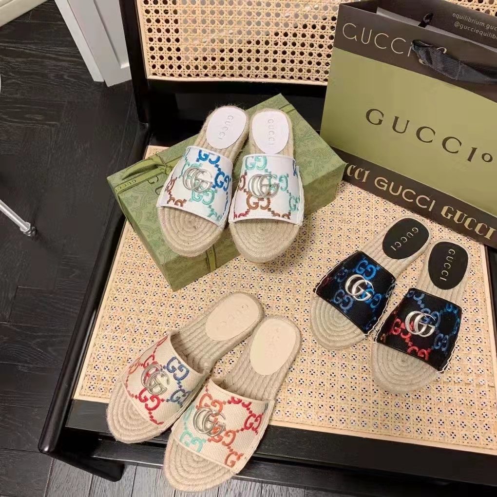 G*u*i unisex gg espadrille slides multicolor gg linen canvas 2cm heel