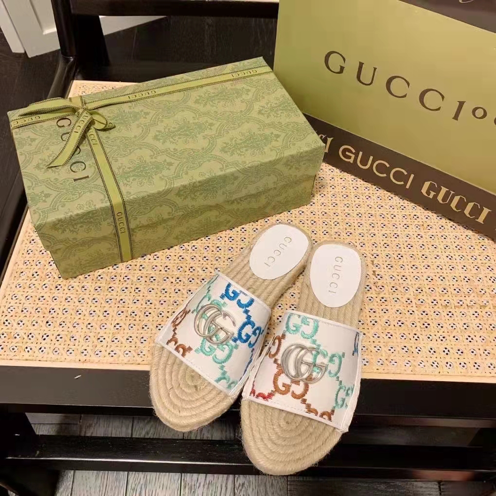 G*u*i unisex gg espadrille slides multicolor gg linen canvas 2cm heel