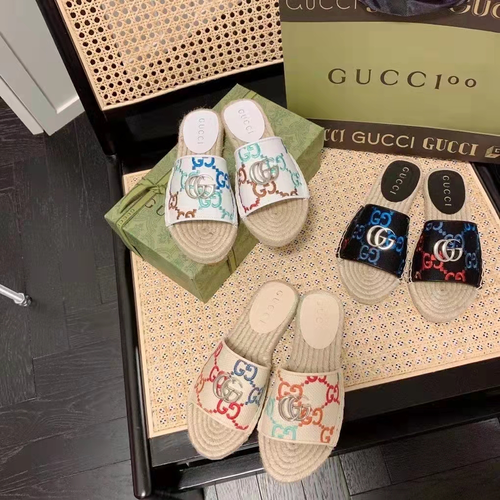 G*u*i unisex gg espadrille slides multicolor gg linen canvas 2cm heel