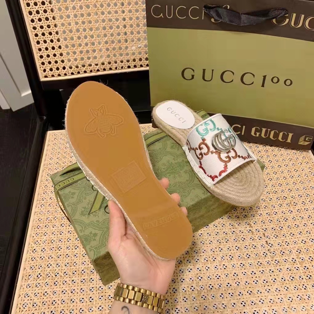 G*u*i unisex gg espadrille slides multicolor gg linen canvas 2cm heel
