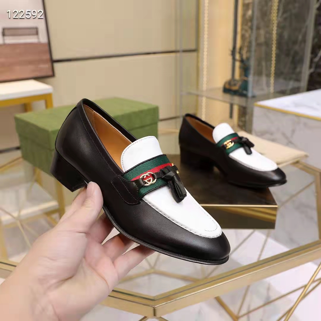 G*u*i unisex gg loafer web interlocking g white black leather green red web