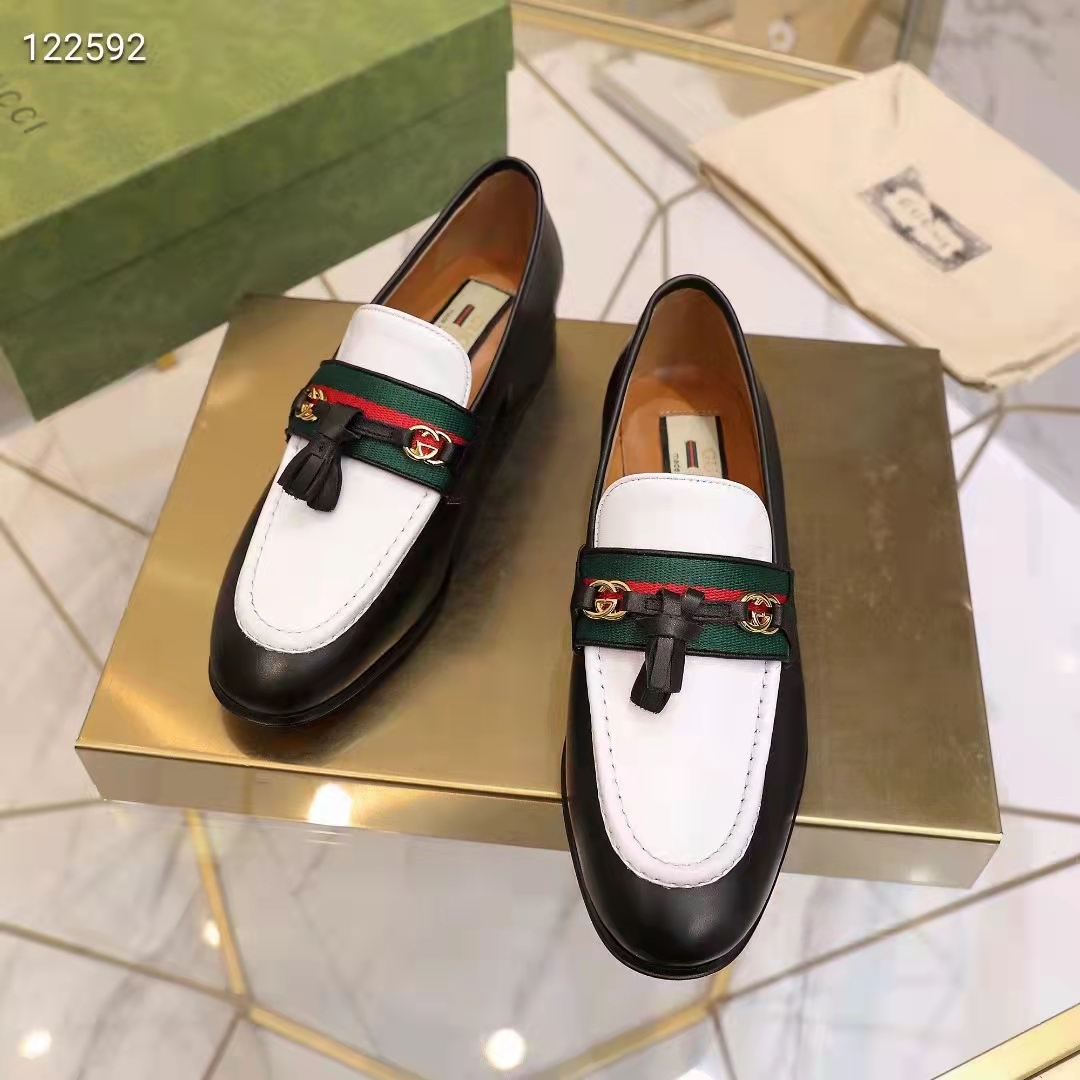 G*u*i unisex gg loafer web interlocking g white black leather green red web