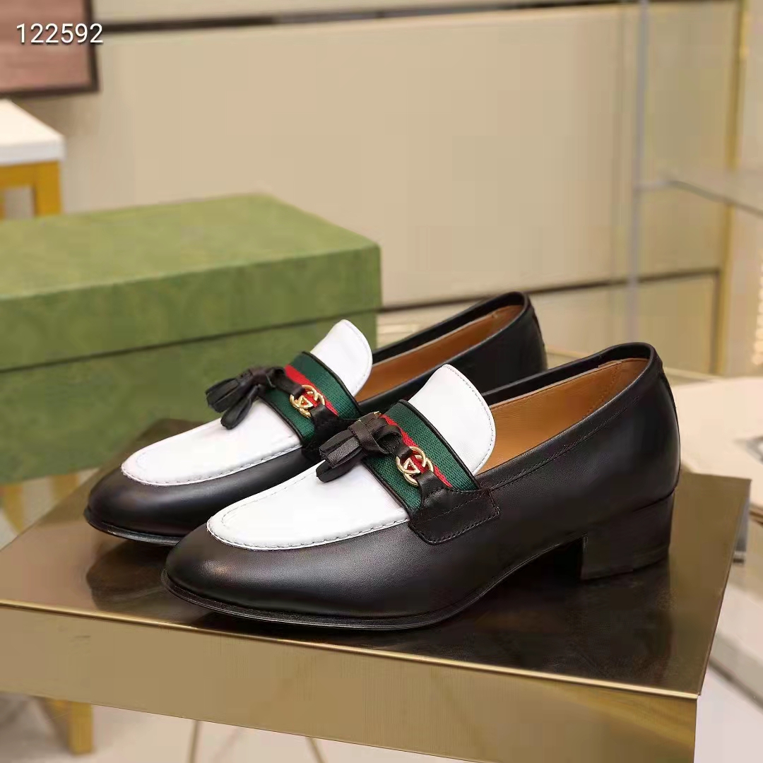 G*u*i unisex gg loafer web interlocking g white black leather green red web