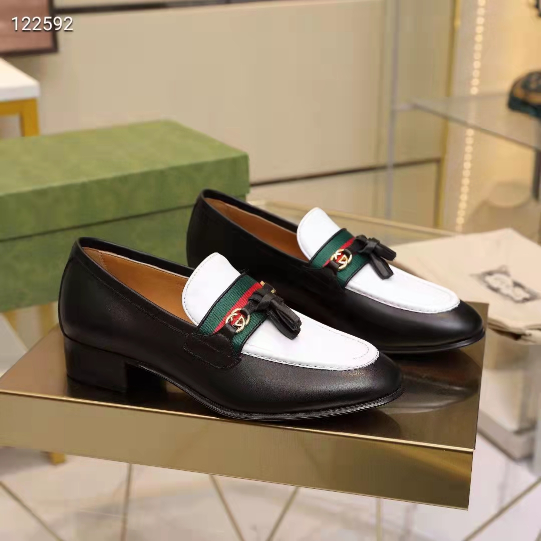 G*u*i unisex gg loafer web interlocking g white black leather green red web