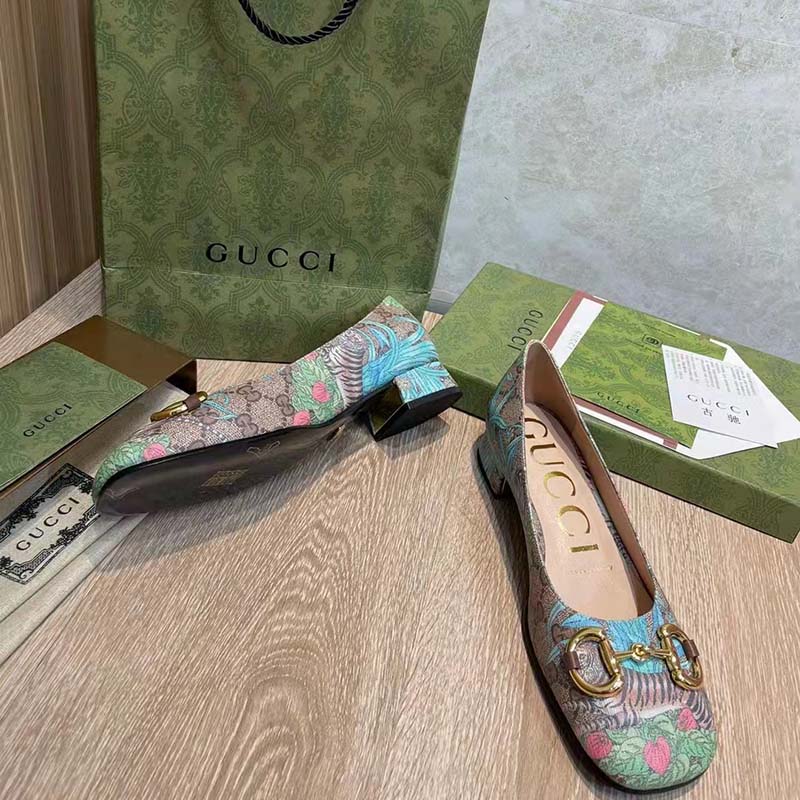 G*u*i women gg tiger ballet flat horsebit tiger flower beige ebony supreme canvas