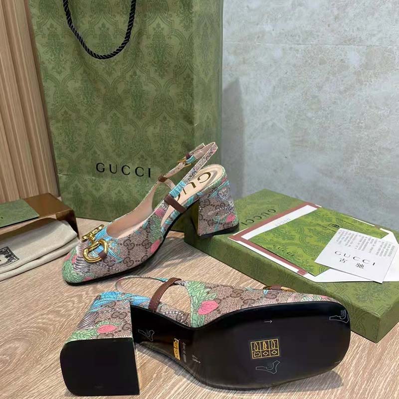 G*u*i women gg tiger mid-heel slingback tiger flower beige ebony supreme canvas