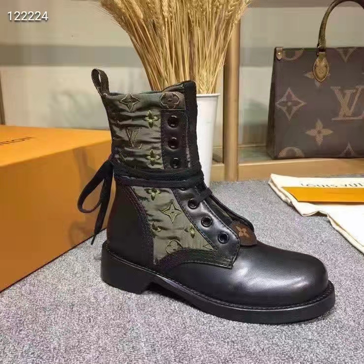 Louis Vuitton Women Laureate Platform Desert Boot Embroidered Nylon Suede Calf Leather