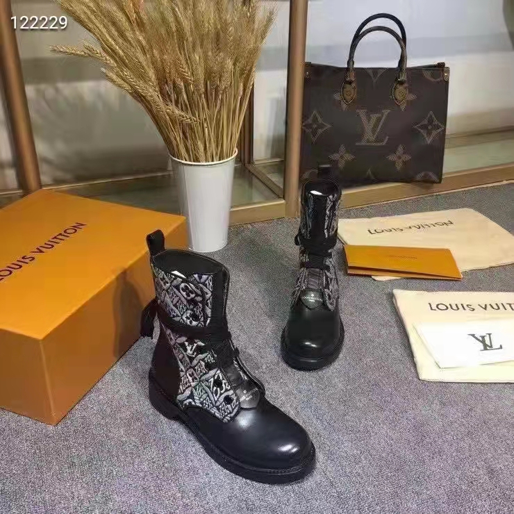 Louis Vuitton Women Platform Desert Boot Gray Jacquard Textile Calf Leather
