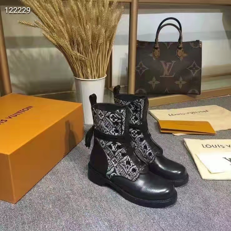 Louis Vuitton Women Platform Desert Boot Gray Jacquard Textile Calf Leather