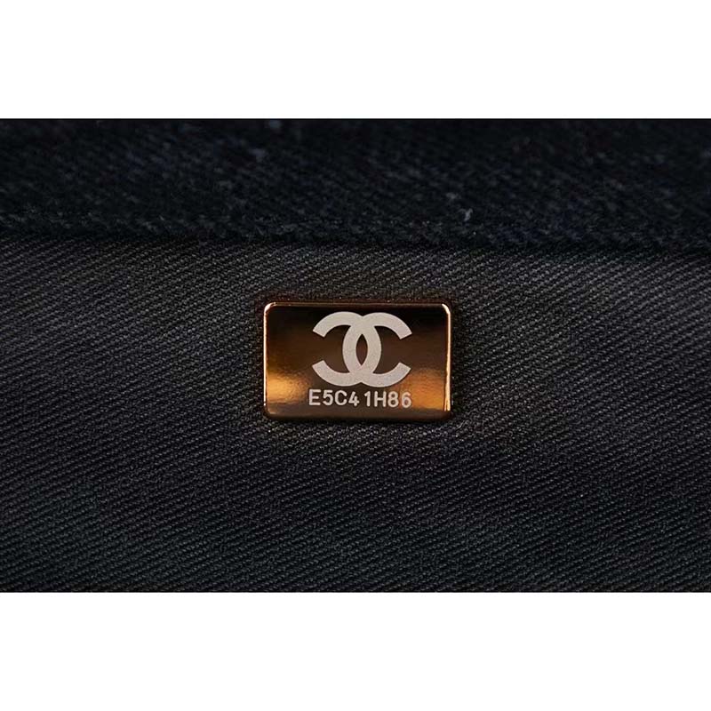 Chanel Women Large Flap Bag Printed Denim Gold-Tone Metal Black Multicolor