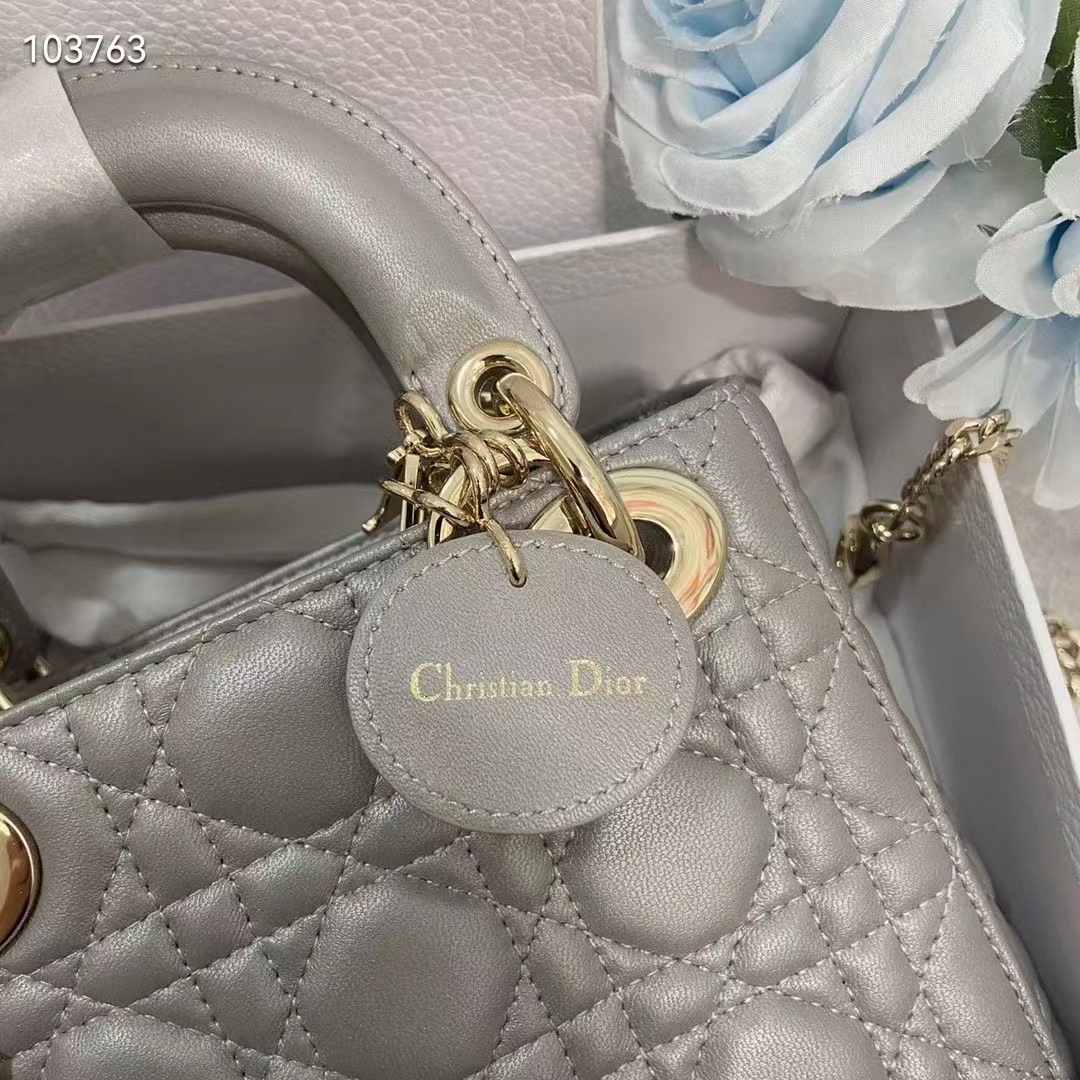Dior Women CD Mini Lady Dior Bag Gray Cannage Lambskin