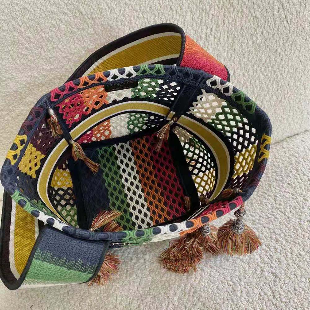 Dior Women D-Bubble Bucket Bag Multicolor Mesh Embroidery