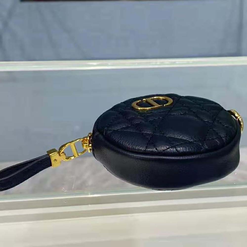 Dior Women Detachable Dior Caro Round Coin Purse-Black