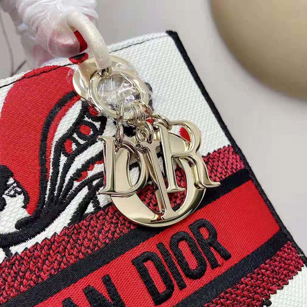 Dior Women Medium Lady D-lite Bag Latte Multicolor Cupidon Embroidery