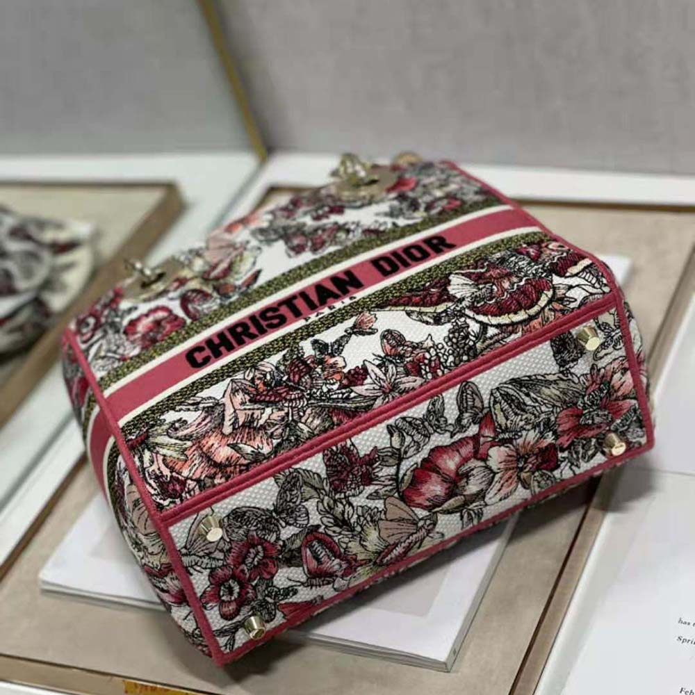 Dior Women Medium Lady D-lite Bag Multicolor Butterfly Embroidery