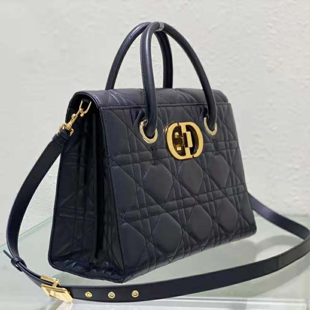 Dior Women Medium ST Honore Tote Black Macrocannage Lambskin