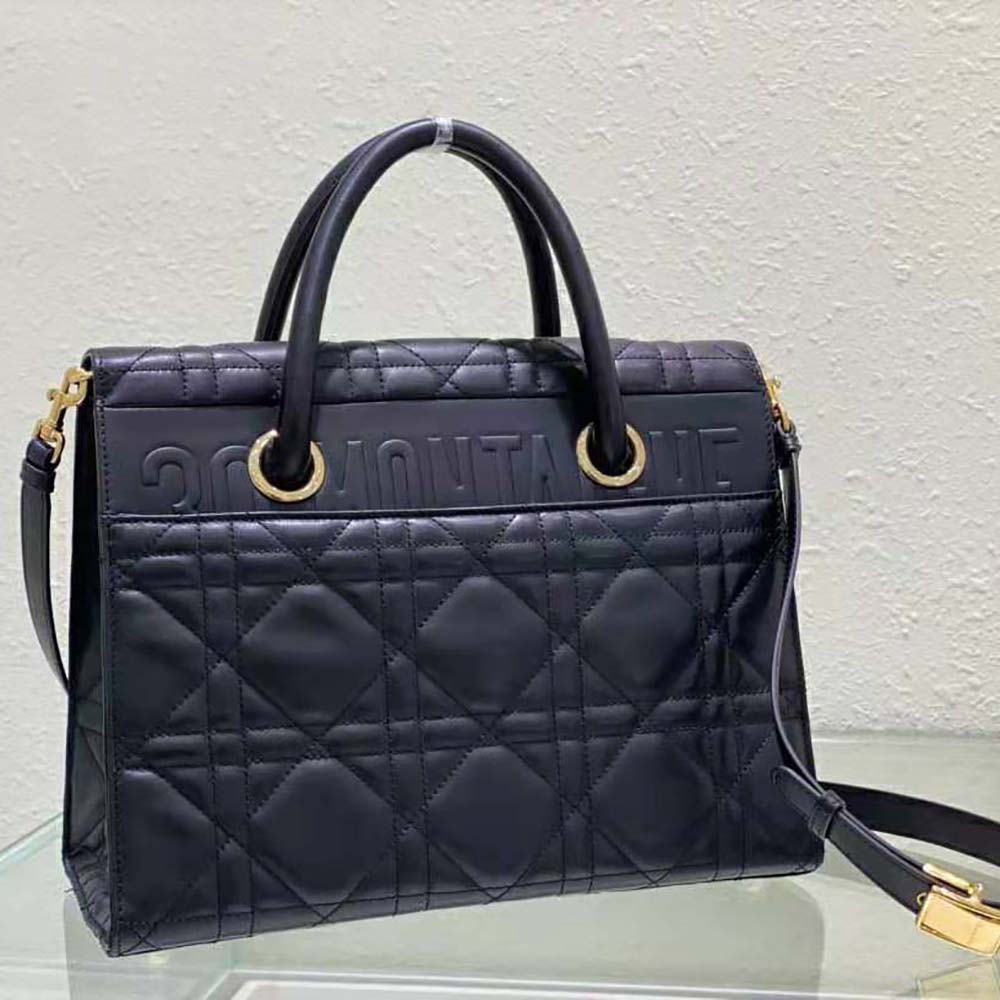 Dior Women Medium ST Honore Tote Black Macrocannage Lambskin