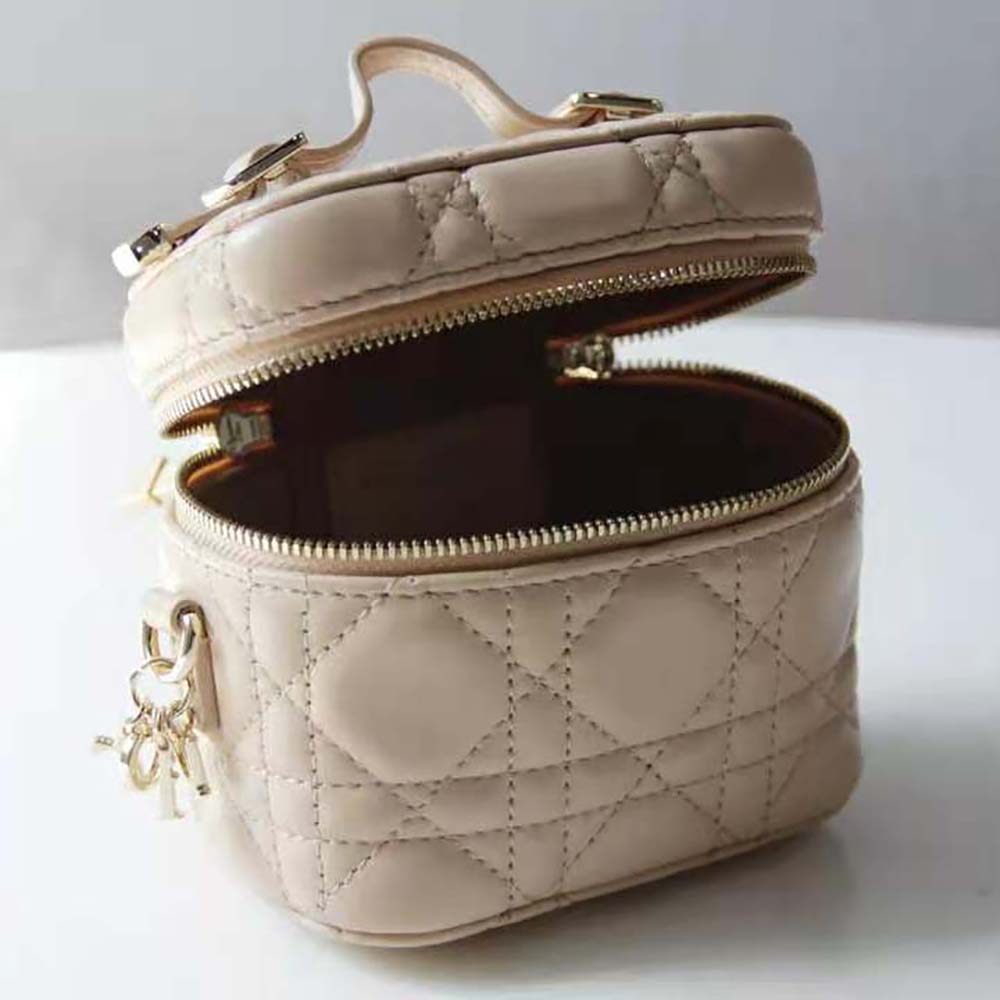 Dior Women Micro Lady Dior Vanity Case Cannage Lambskin-Beige