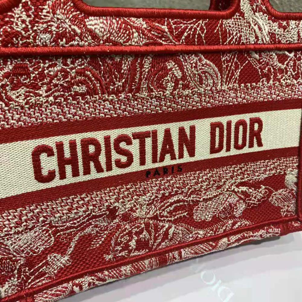 Dior Women Mini Dior Book Tote Fuchsia Toile De Jouy Reverse Embroidery