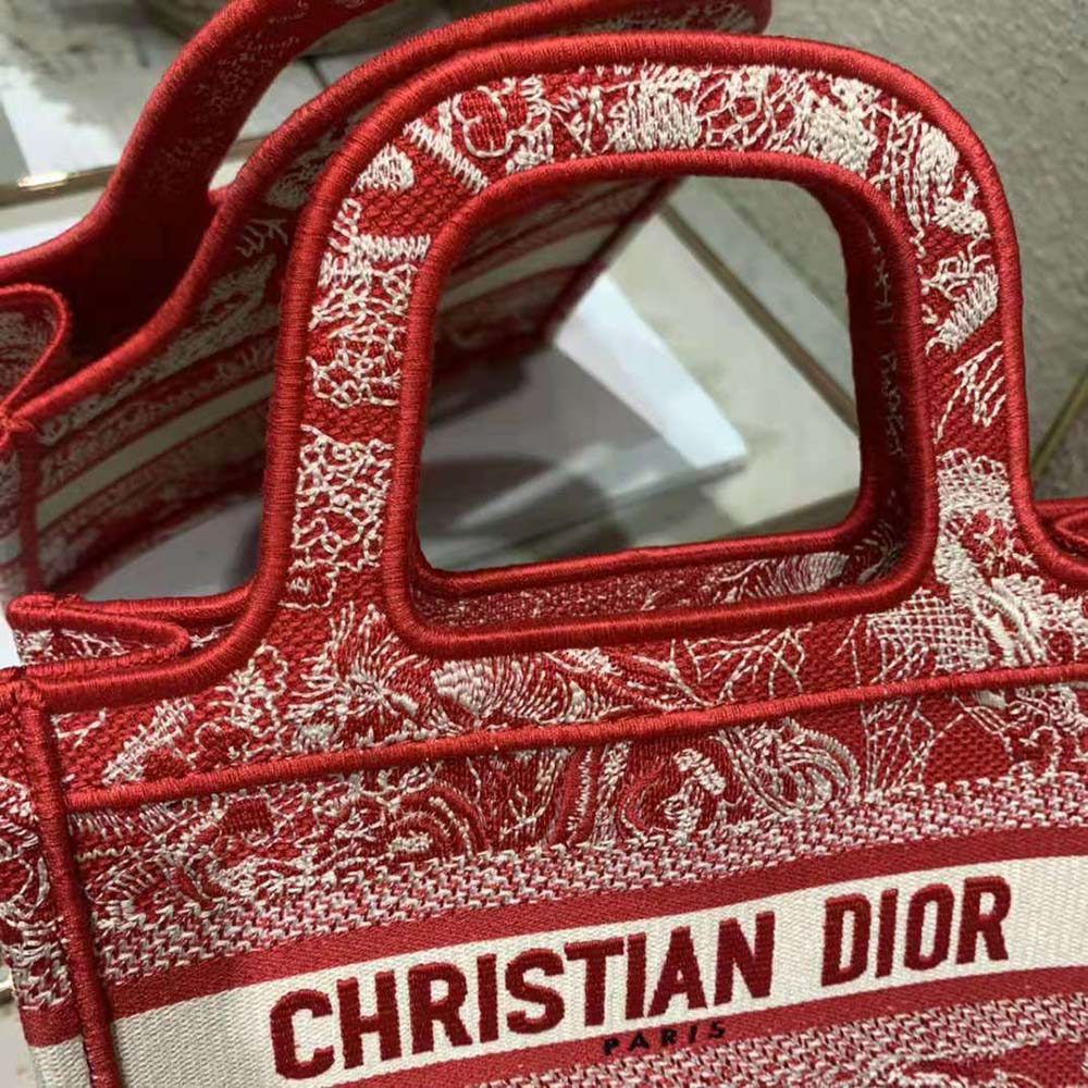 Dior Women Mini Dior Book Tote Fuchsia Toile De Jouy Reverse Embroidery