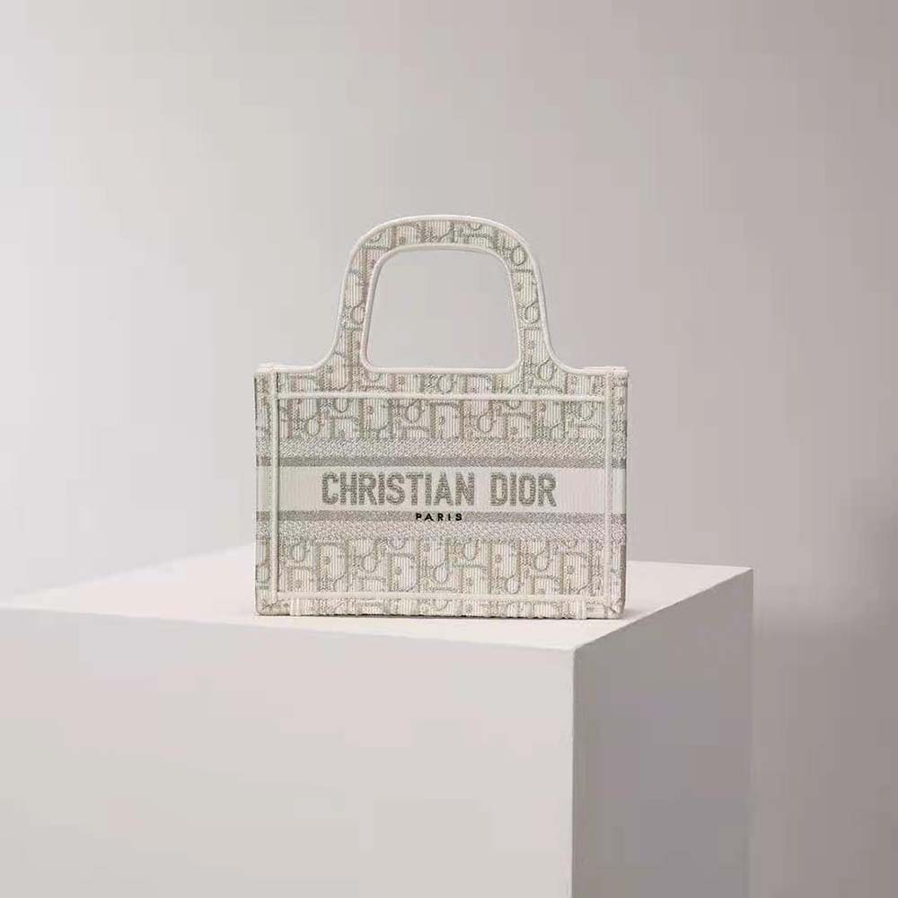 Dior Women Mini Dior Book Tote Gold-Tone Dior Oblique Embroidery