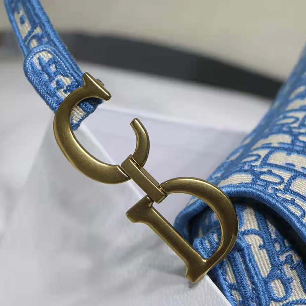 Dior Women Saddle Bag Cornflower Blue Dior Oblique Embroidery