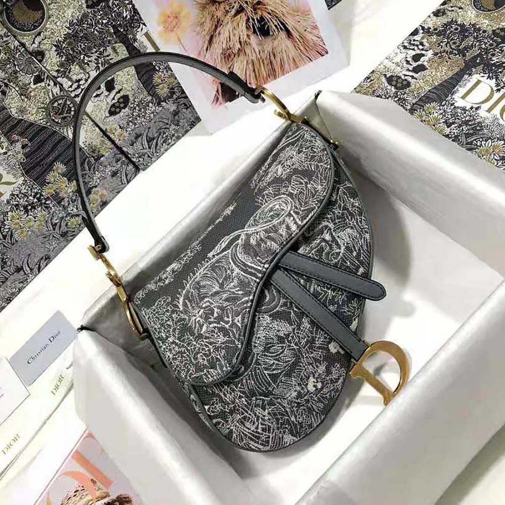Dior Women Saddle Bag Toile DE Jouy Reverse Jacquard-Silver