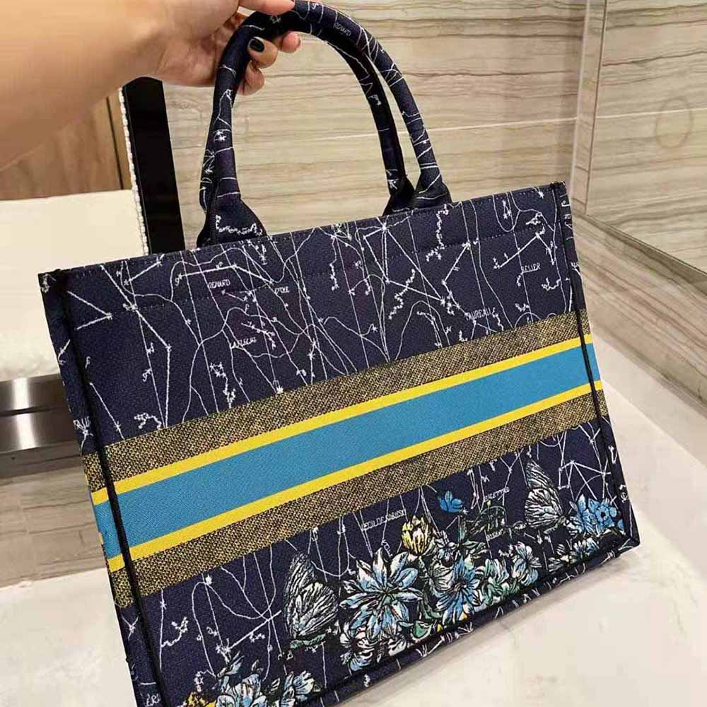 Dior Women Small Dior Book Tote Blue Dior Constellation Embroidery