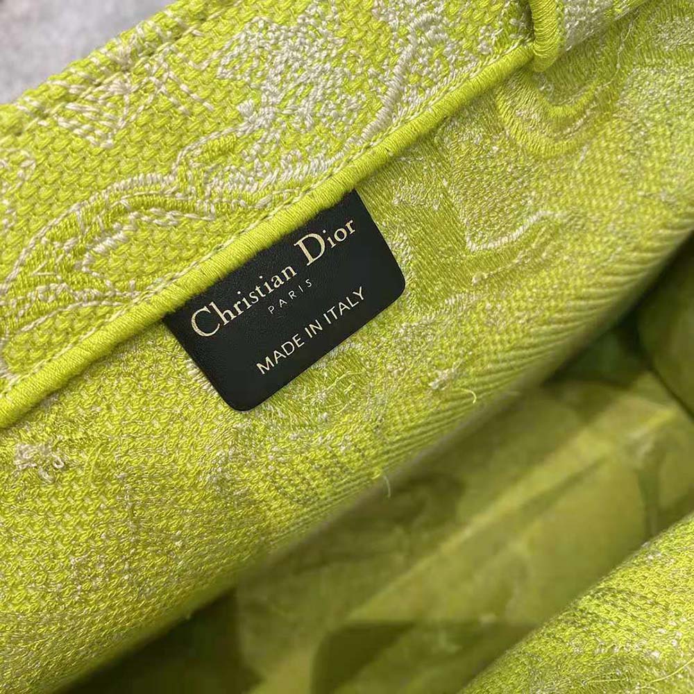 Dior Women Small Dior Book Tote Lime Toile De Jouy Reverse Embroidery