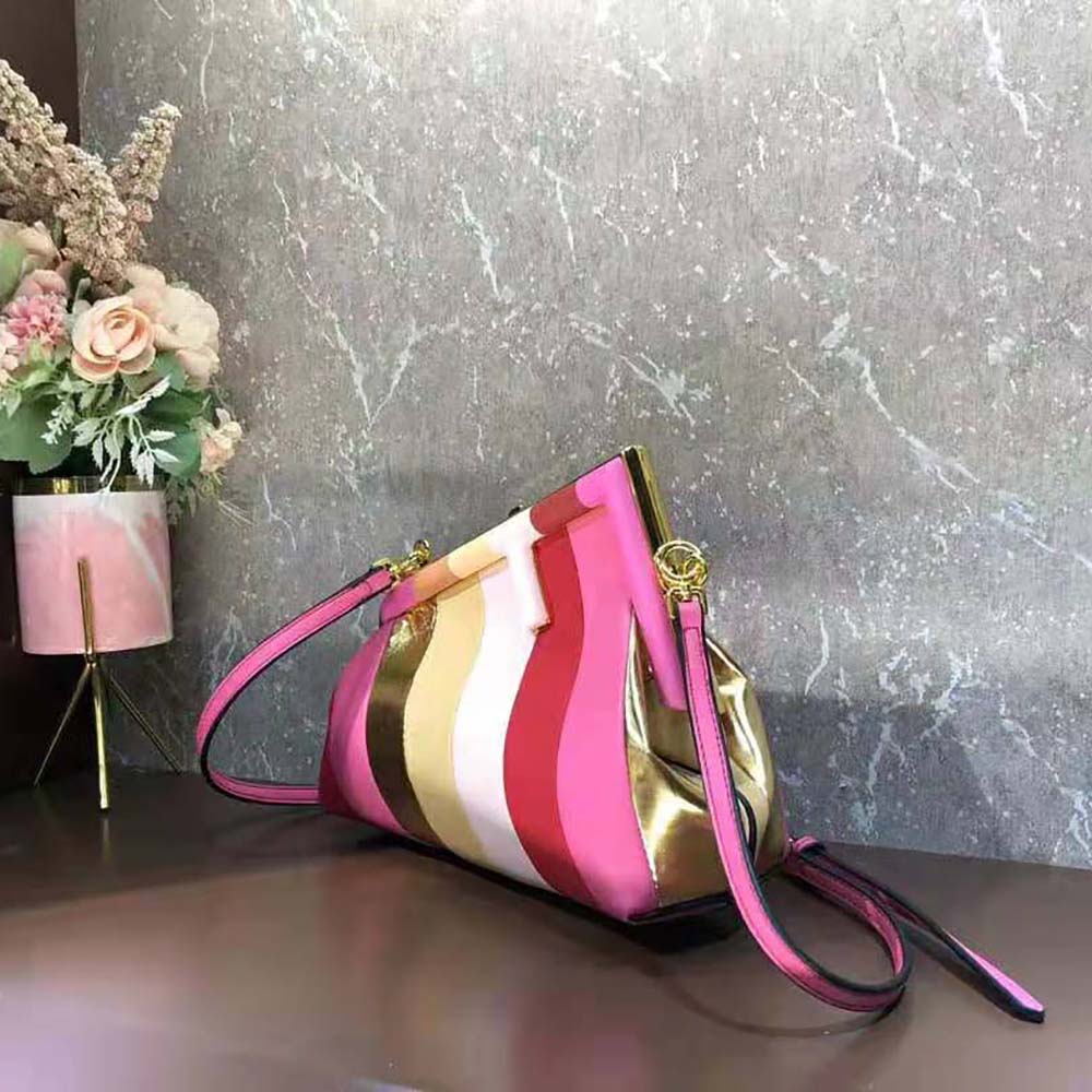Fendi Women Fendi First Small Leather Bag with Multicolor Inlay