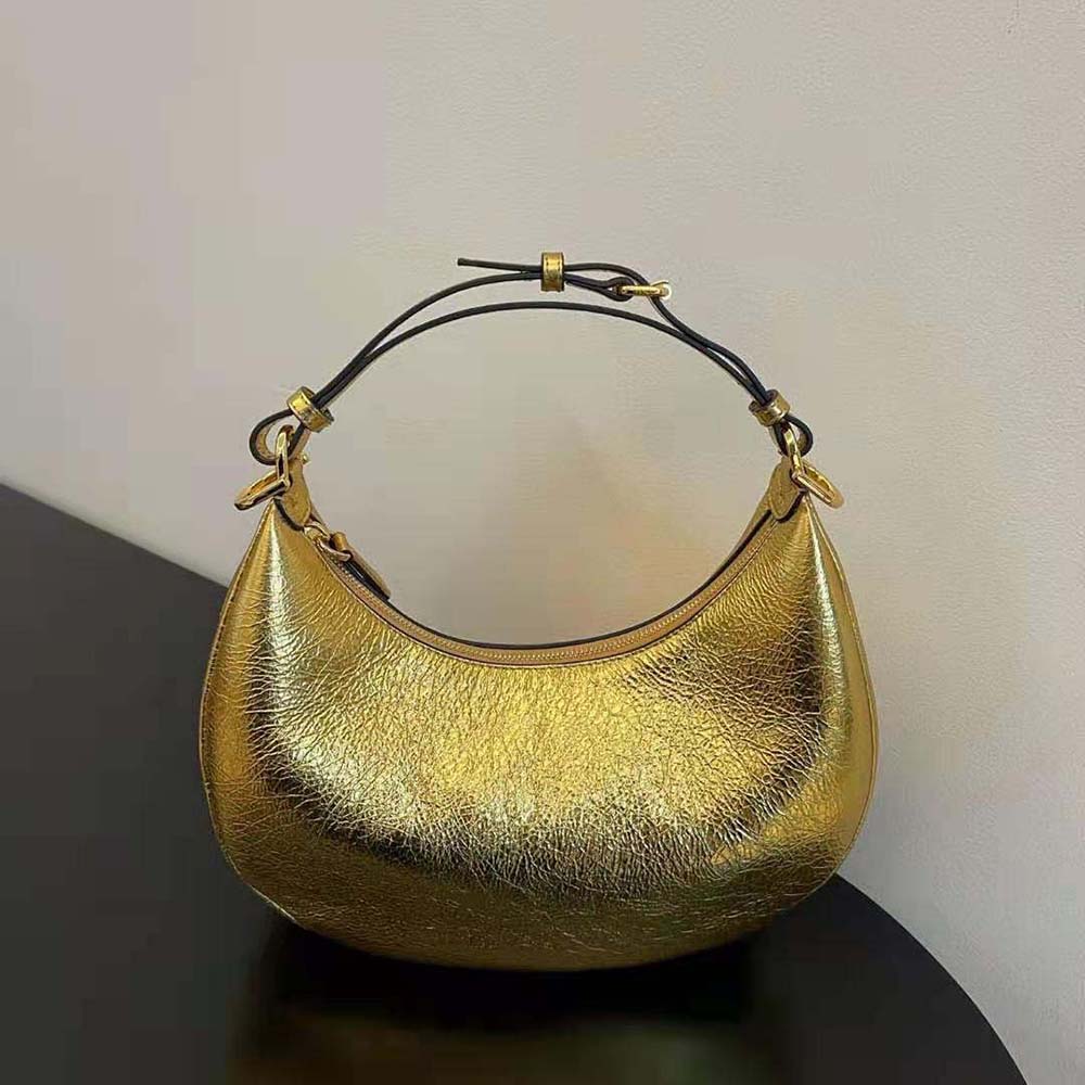 Fendi Women Fendigraphy Small Gold Laminated Leather Bag