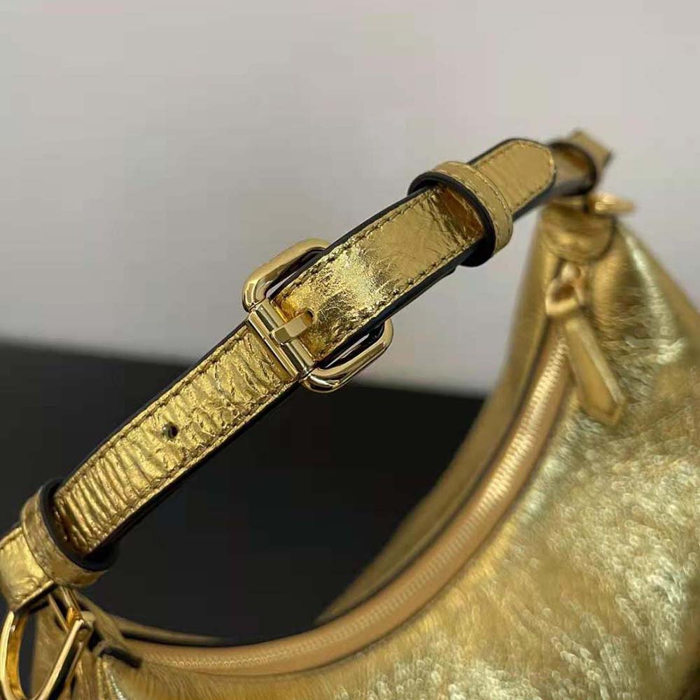 Fendi Women Fendigraphy Small Gold Laminated Leather Bag