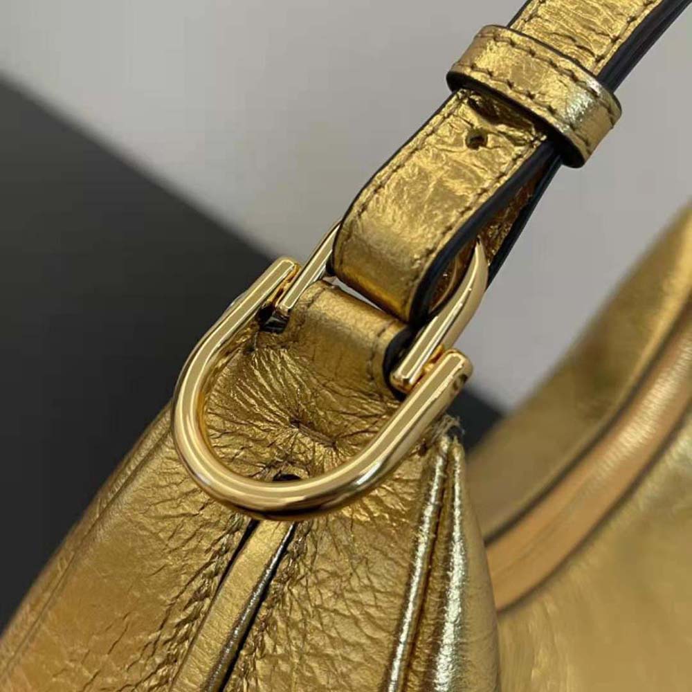Fendi Women Fendigraphy Small Gold Laminated Leather Bag
