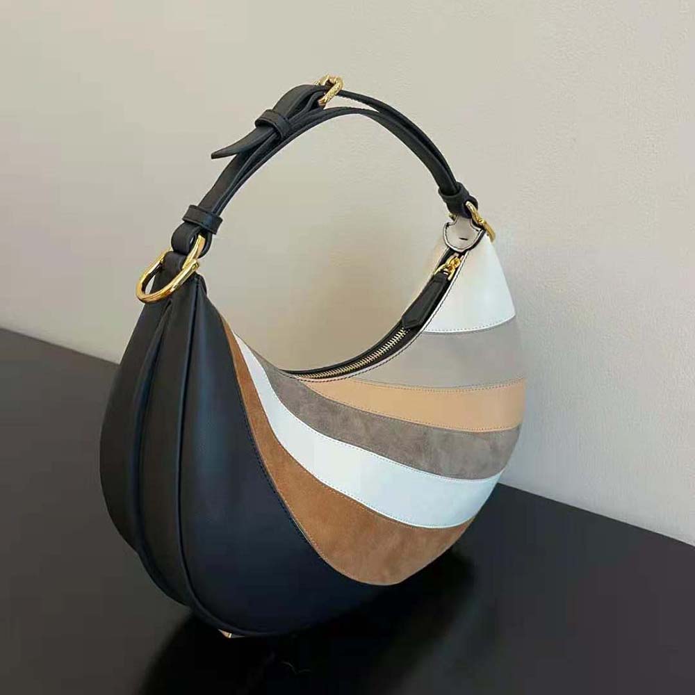 Fendi Women Fendigraphy Small Leather Bag with Beige and Brown Inlay