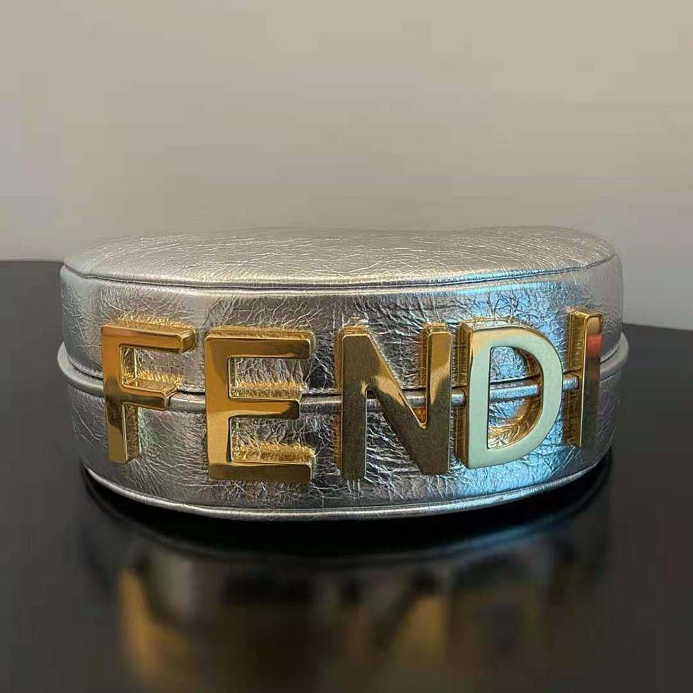 Fendi Women Fendigraphy Small Silver Laminated Leather Bag