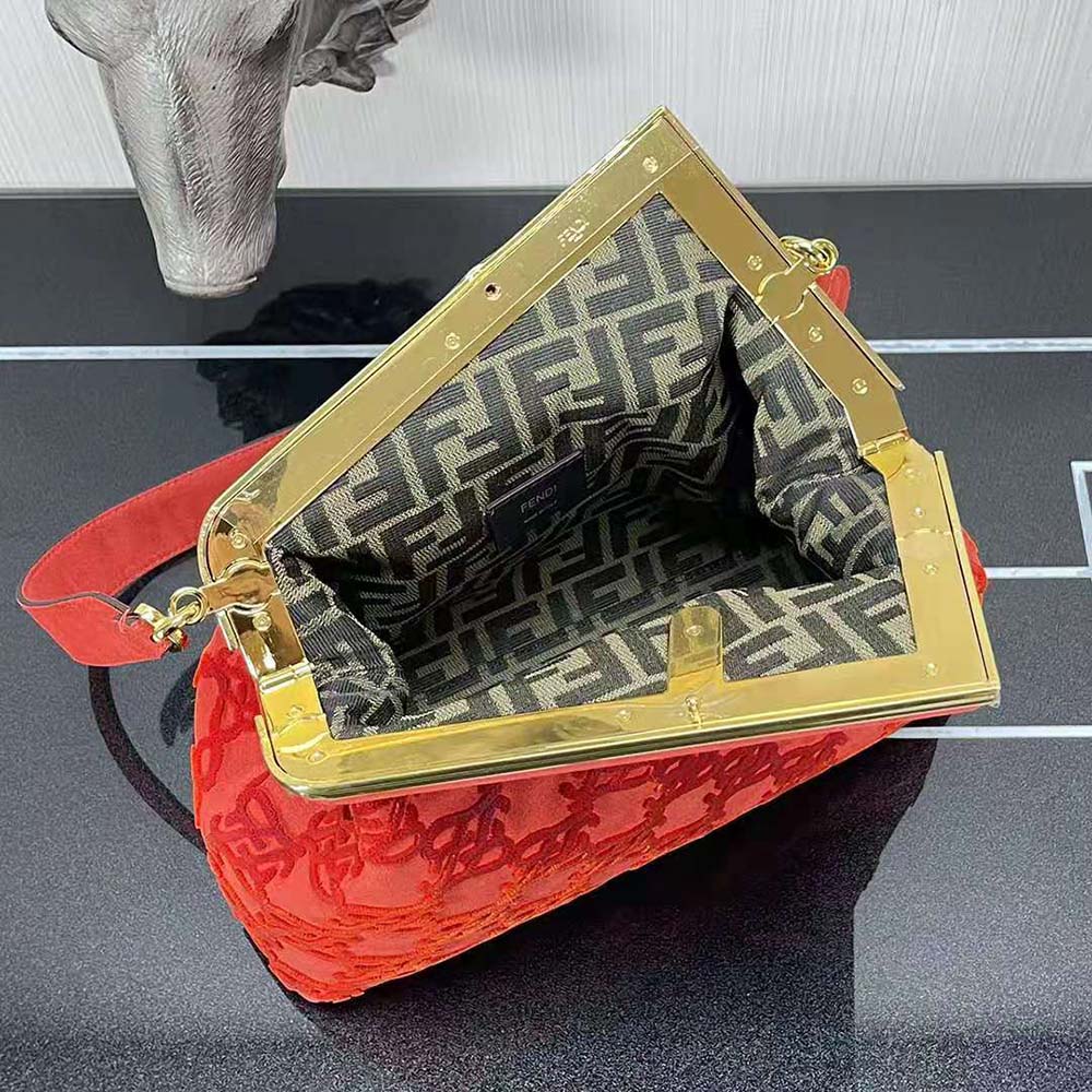 Fendi Women First Medium Red Suede Bag