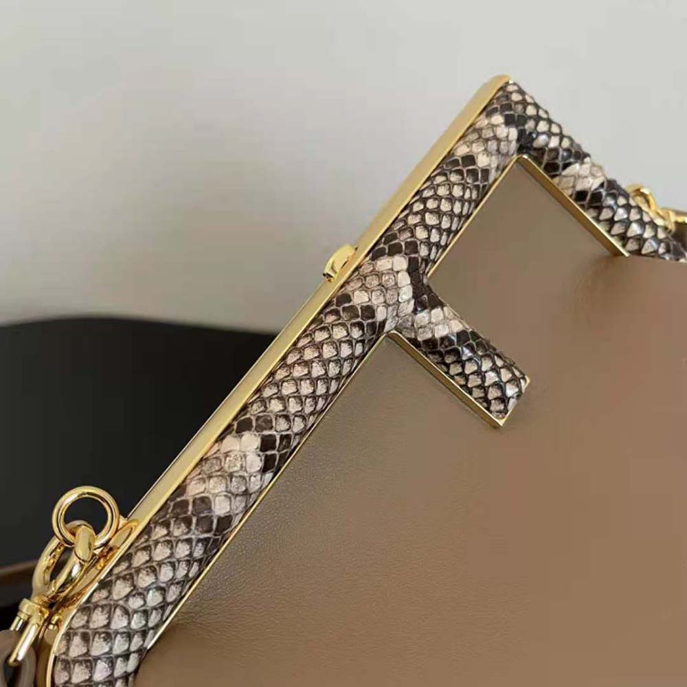 Fendi Women First Small Beige Leather Bag with Exotic Details