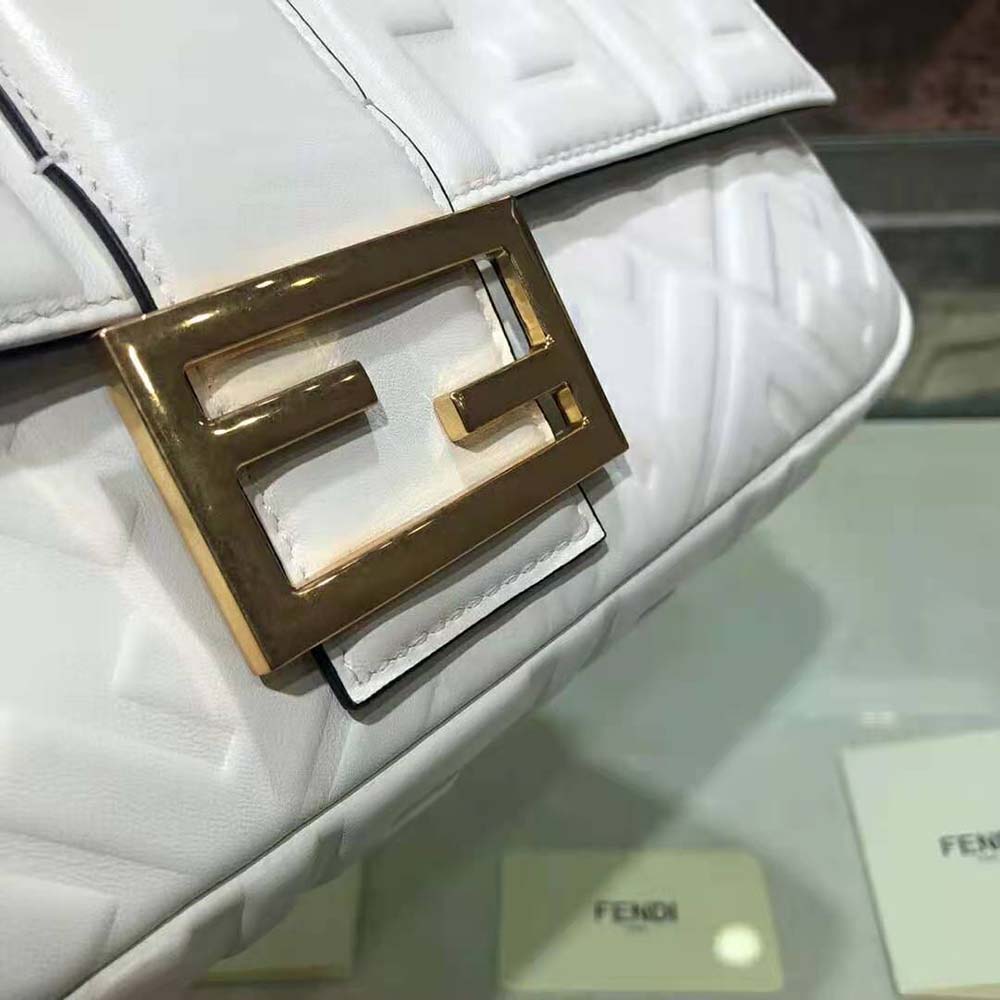 Fendi Women Iconic Large Baguette Leather Bag-White